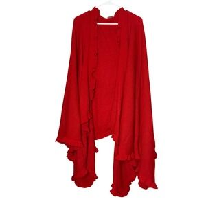 Red Holiday Cardigan Poncho Boho OS Women Christmas Comfy Casual Party